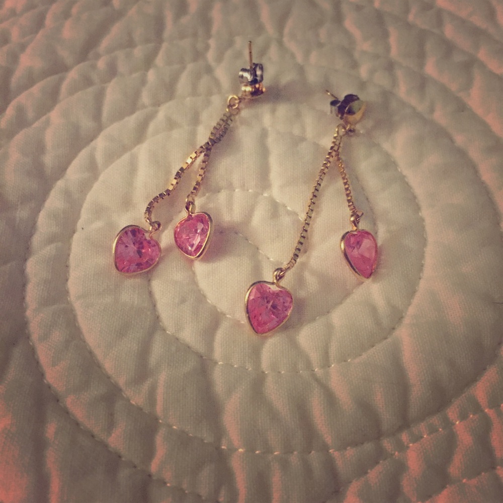 Gold Dangle Heart Earrings